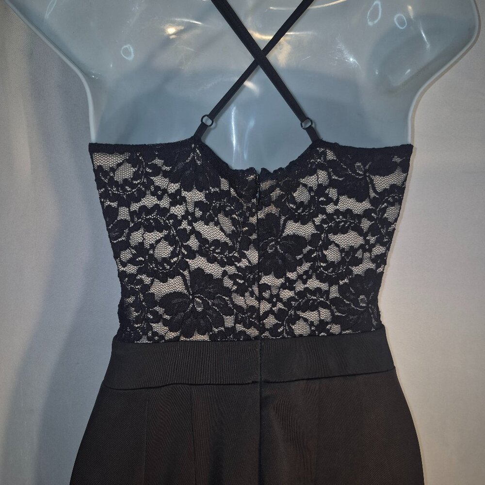 EXPRESS sleeveless Pantsuit, Black with lace and dress pant bottom, size XS tall - Picture 13 of 16